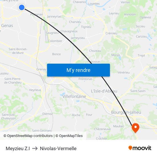 Meyzieu Z.I to Nivolas-Vermelle map