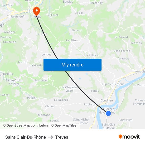 Saint-Clair-Du-Rhône to Trèves map