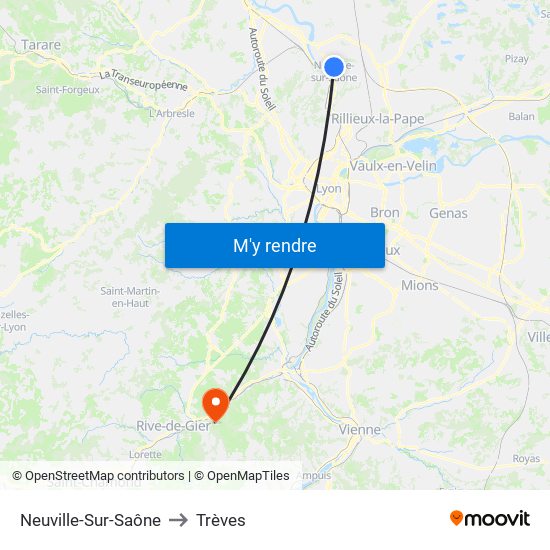 Neuville-Sur-Saône to Trèves map
