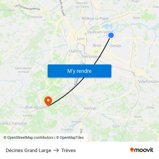 Décines Grand Large to Trèves map