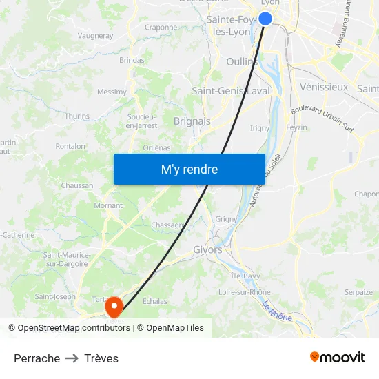 Perrache to Trèves map