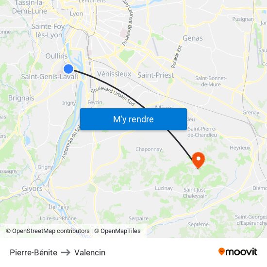Pierre-Bénite to Valencin map