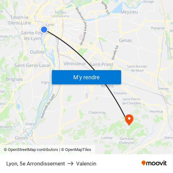 Lyon, 5e Arrondissement to Valencin map