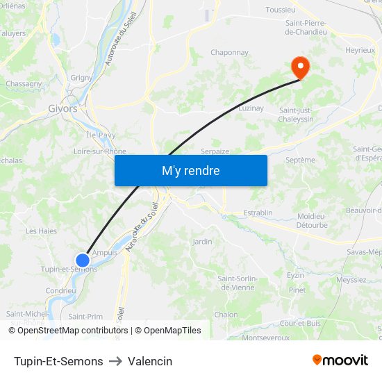 Tupin-Et-Semons to Valencin map