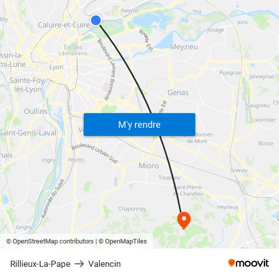 Rillieux-La-Pape to Valencin map