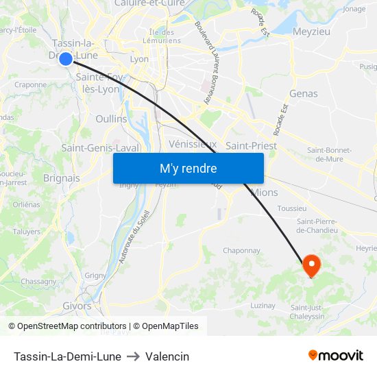 Tassin-La-Demi-Lune to Valencin map