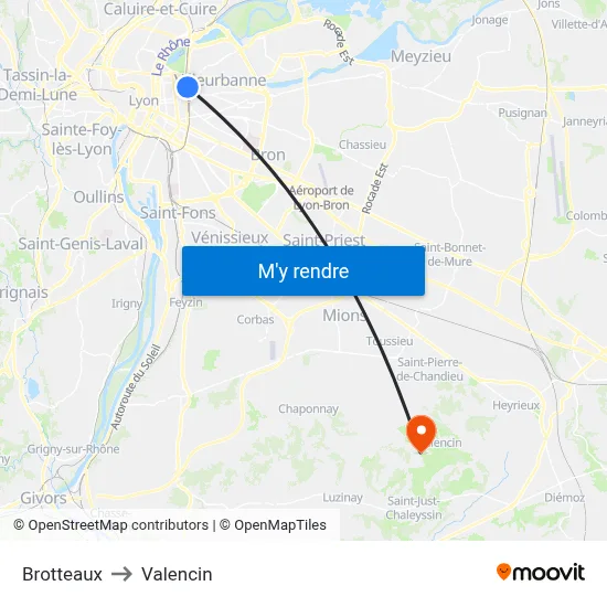 Brotteaux to Valencin map