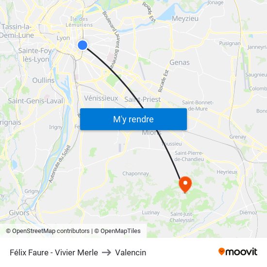 Félix Faure - Vivier Merle to Valencin map