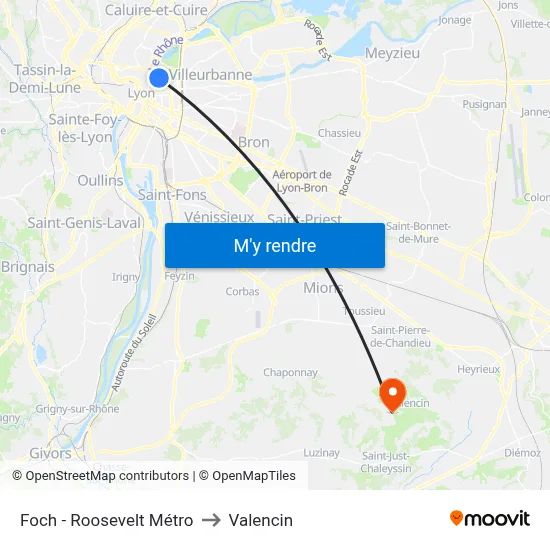 Foch - Roosevelt Métro to Valencin map