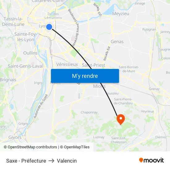 Saxe - Préfecture to Valencin map