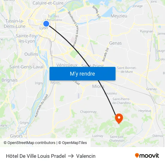 Hôtel De Ville Louis Pradel to Valencin map
