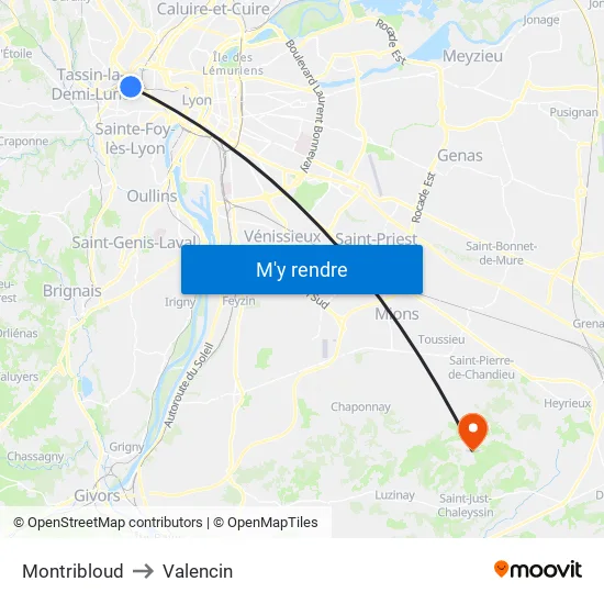 Montribloud to Valencin map