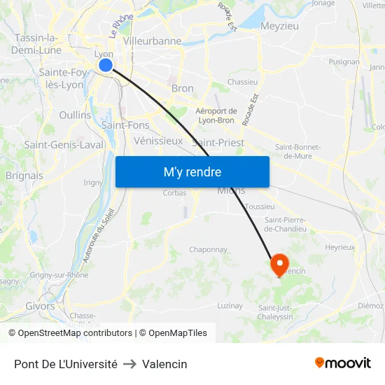 Pont De L'Université to Valencin map