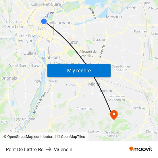 Pont De Lattre Rd to Valencin map