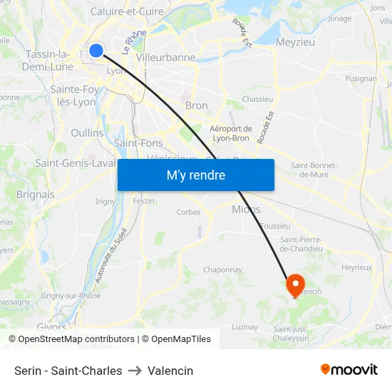 Serin - Saint-Charles to Valencin map