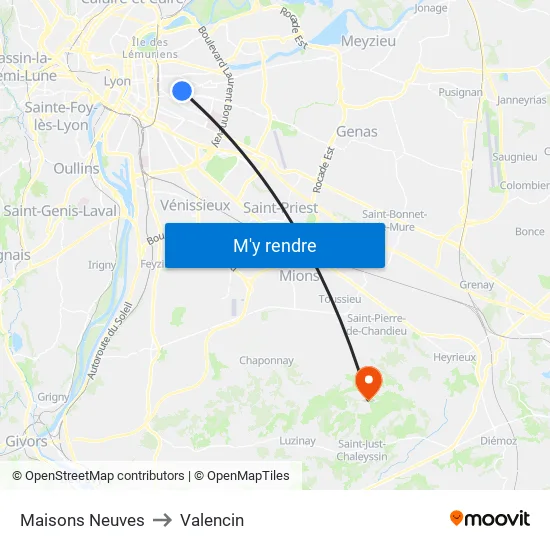 Maisons Neuves to Valencin map