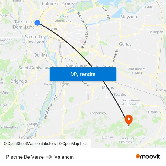 Piscine De Vaise to Valencin map