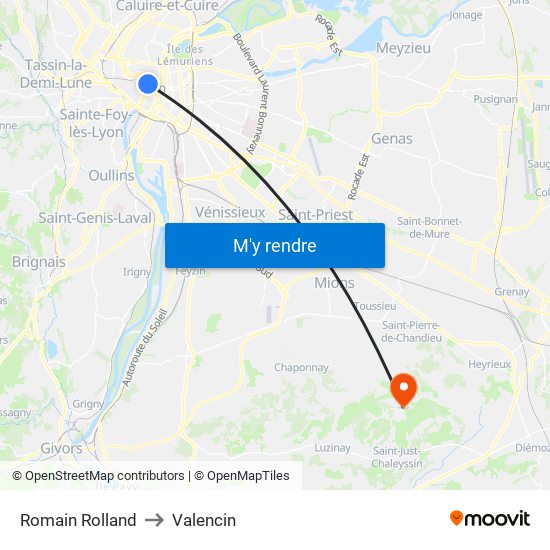 Romain Rolland to Valencin map