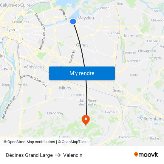 Décines Grand Large to Valencin map