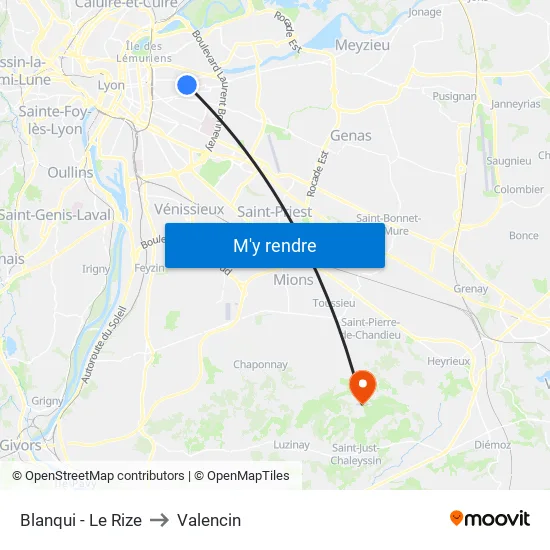 Blanqui - Le Rize to Valencin map