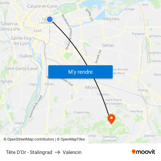 Tête D'Or - Stalingrad to Valencin map