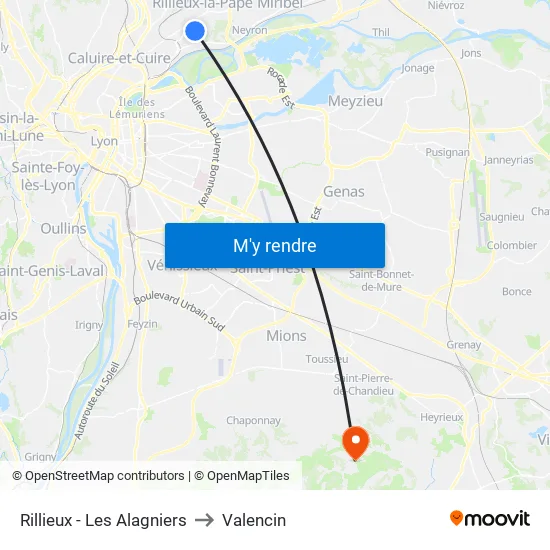 Rillieux - Les Alagniers to Valencin map