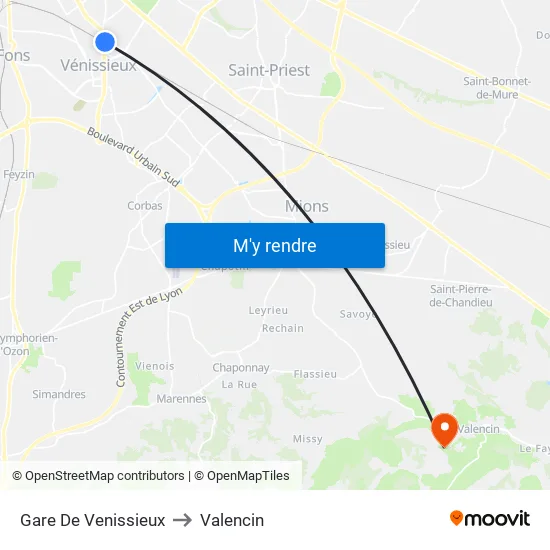 Gare De Venissieux to Valencin map