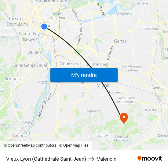 Vieux-Lyon (Cathédrale Saint-Jean) to Valencin map