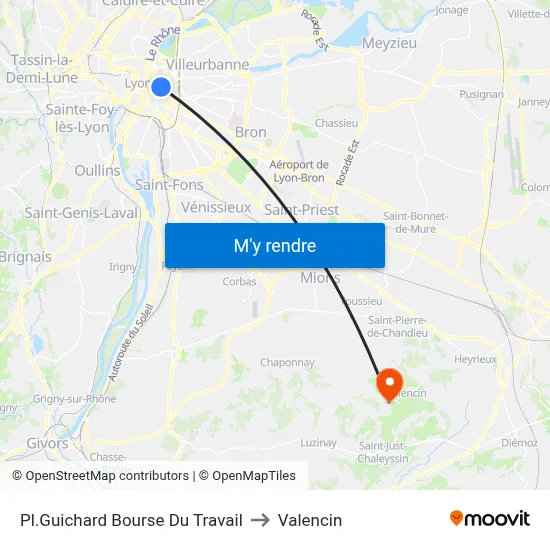 Pl.Guichard Bourse Du Travail to Valencin map