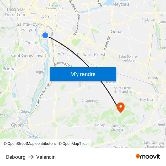 Debourg to Valencin map