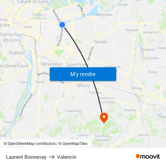 Laurent Bonnevay to Valencin map