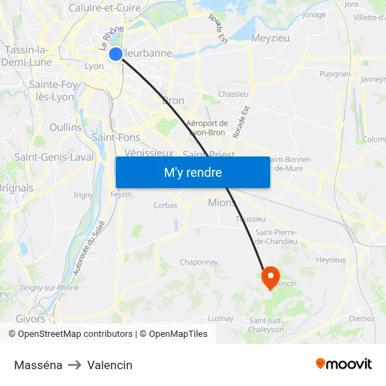 Masséna to Valencin map