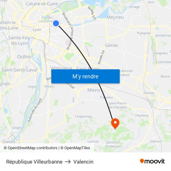 République Villeurbanne to Valencin map