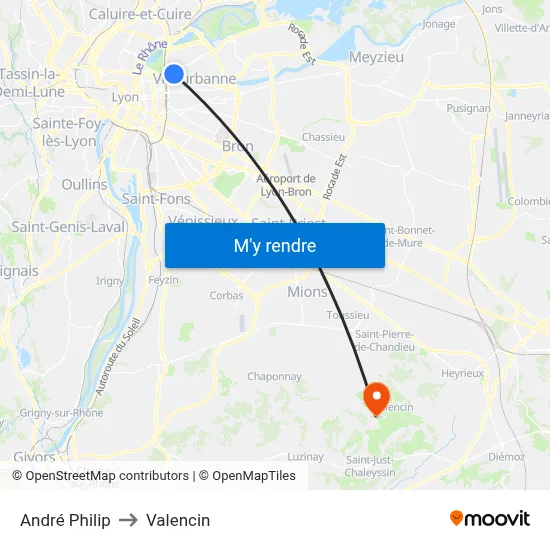 André Philip to Valencin map