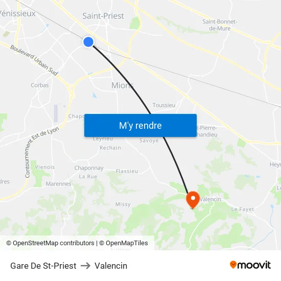Gare De St-Priest to Valencin map