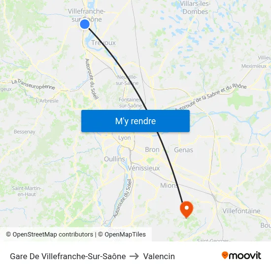 Gare De Villefranche-Sur-Saône to Valencin map