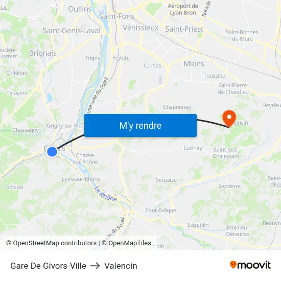 Gare De Givors-Ville to Valencin map
