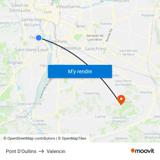 Pont D'Oullins to Valencin map
