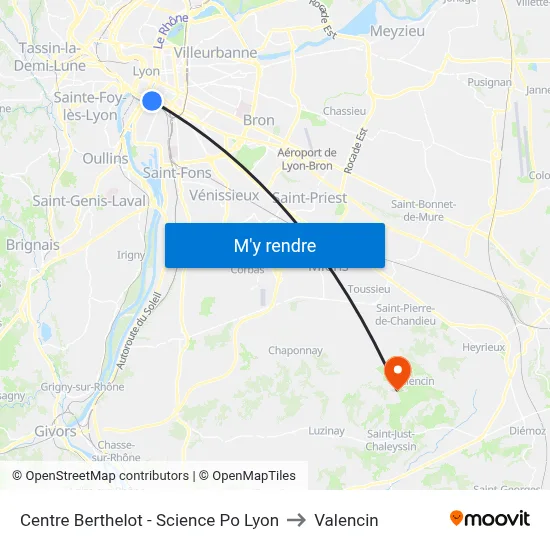 Centre Berthelot - Science Po Lyon to Valencin map