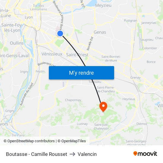 Boutasse - Camille Rousset to Valencin map