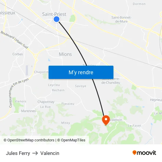 Jules Ferry to Valencin map