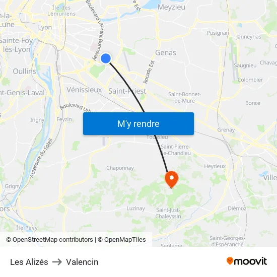 Les Alizés to Valencin map
