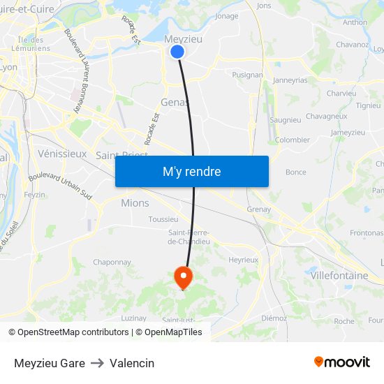 Meyzieu Gare to Valencin map