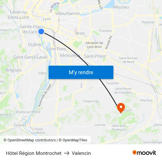 Hôtel Région Montrochet to Valencin map