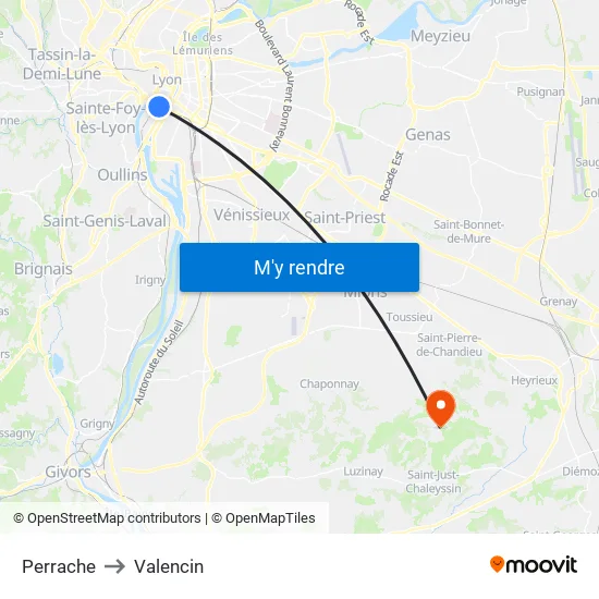 Perrache to Valencin map