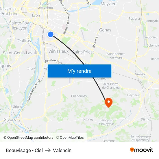 Beauvisage - Cisl to Valencin map