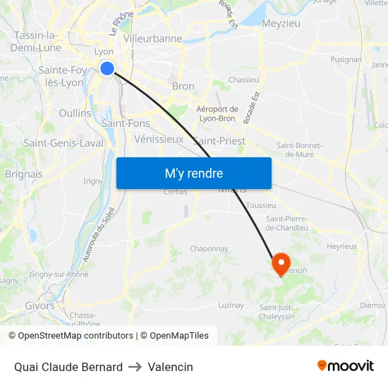 Quai Claude Bernard to Valencin map