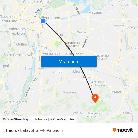 Thiers - Lafayette to Valencin map