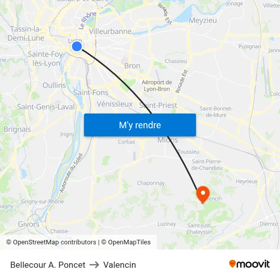 Bellecour A. Poncet to Valencin map