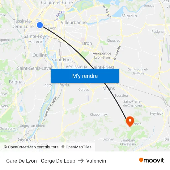 Gare De Lyon - Gorge De Loup to Valencin map